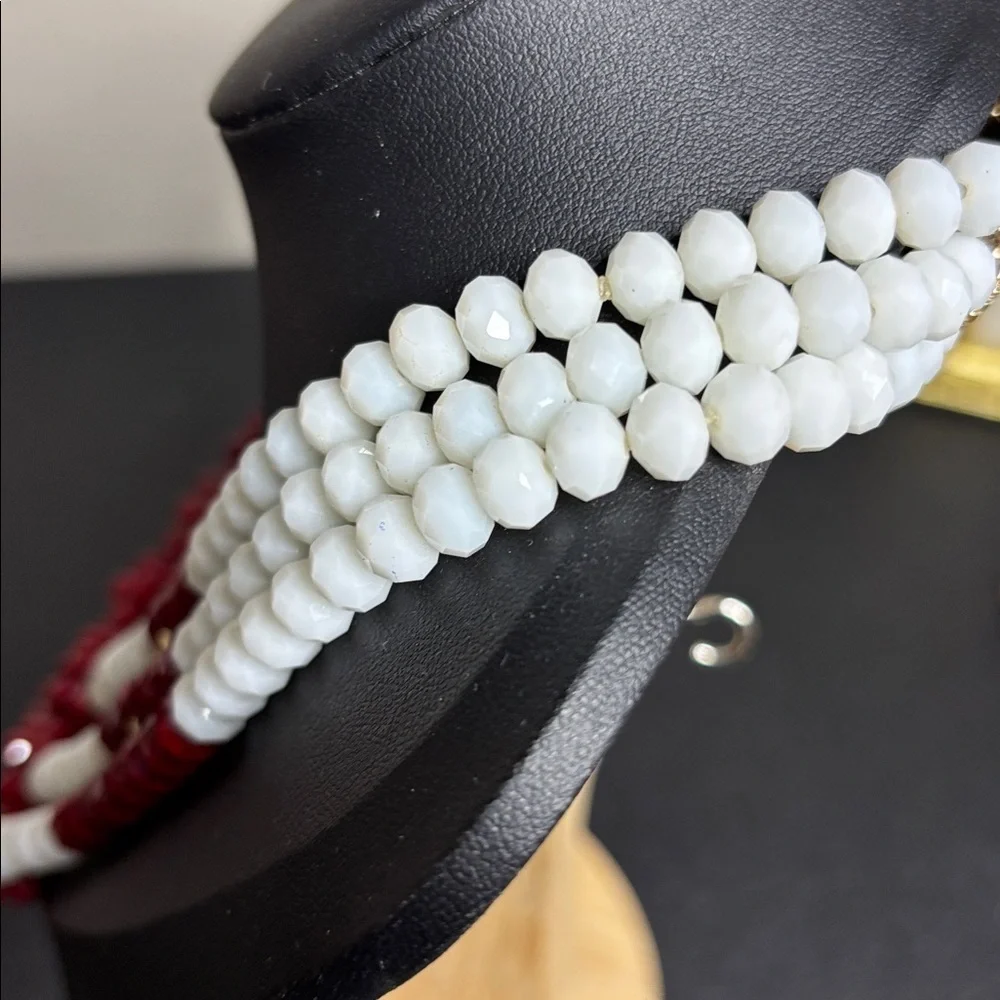 Vintage Faceted Red & White Beaded Statement Necklace
